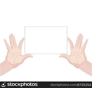 Human hands holding blank paper on white background vector illustration