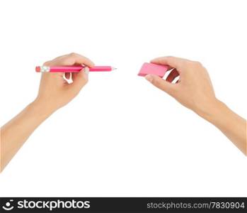 human hands with erase rubbe