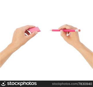 human hands with erase rubbe