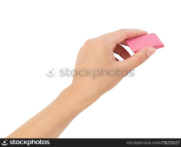 human hands with erase rubber