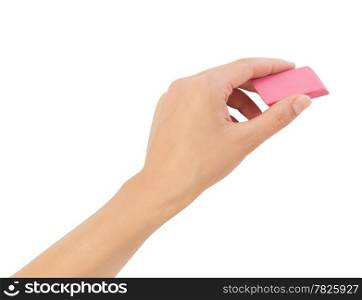 human hands with erase rubber