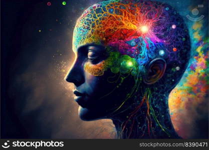 Human head and brain. Thinking concept. Neurological connections. Generative AI