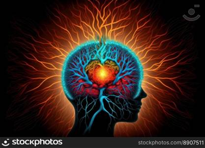 Human head and brain. Thinking concept. Neurological connections. Generative AI