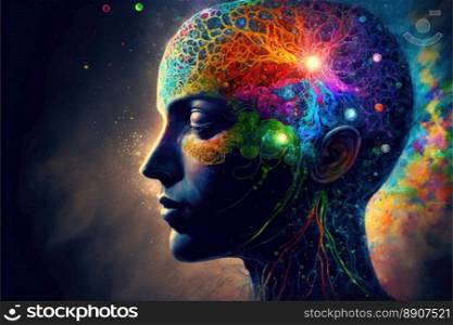 Human head and brain. Thinking concept. Neurological connections. Generative AI
