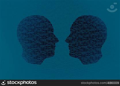 Human head withones and zeros binary digital code, 3D rendering