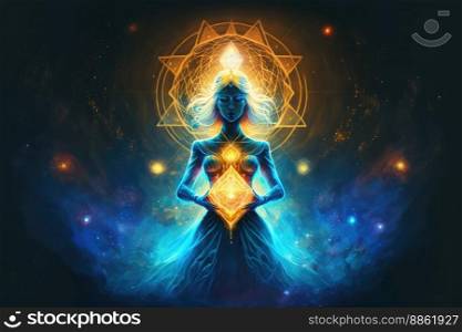 Human inner energy chakra meditation of mind body and soul. Peculiar AI generative image.. Human inner energy chakra meditation of mind body and soul