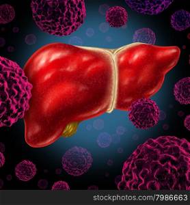 Human liver cancer organ as a medical symbol of a malignant tumor red cell disease as a cancerous growth spreading through the digestive system by alcohol and other environmental toxic reasons.