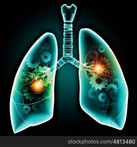 Human lungs. Human lungs with mechanisms. Health and medicine
