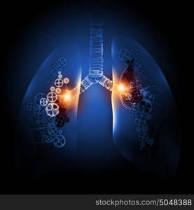 Human lungs. Human lungs with mechanisms. Health and medicine