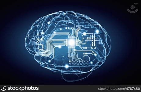 Human mind. Science image with human brain on blue background