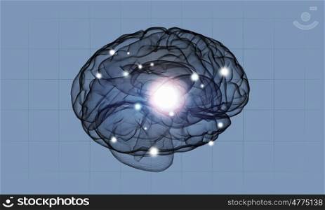 Human mind. Science image with human brain on blue background