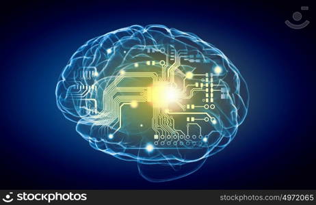 Human mind. Science image with human brain on blue background