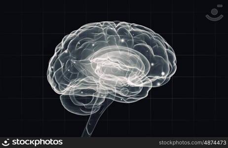 Human mind. Science image with human brain on dark background