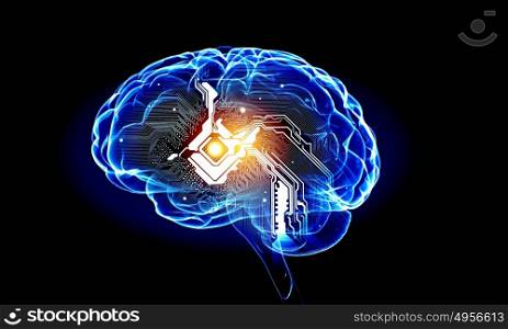 Human mind. Science image with human brain on dark background