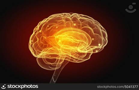 Human mind. Science image with human brain on dark background