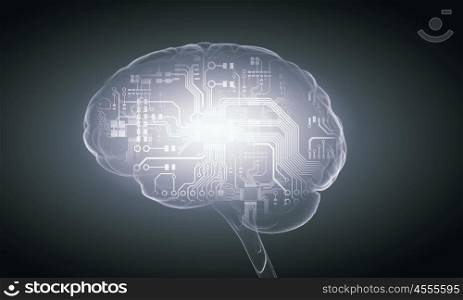 Human mind. Science image with human brain on gray background