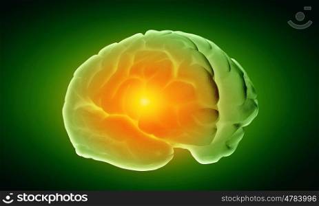 Human mind. Science image with human brain on green background
