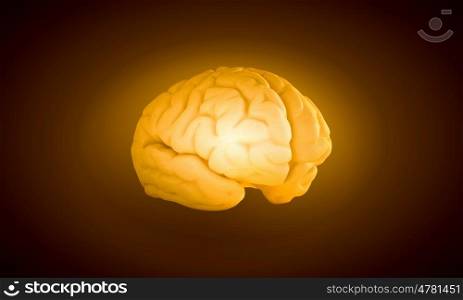 Human mind. Science image with human brain on yellow background