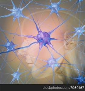 Human neuron cells in the brain as a medical symbol representing psychology and the science of neurology research in finding treatment for mental health diseases as alzheimer dementia and autism.