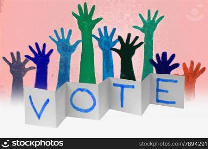 Human Raised hands with VOTE word, Concept