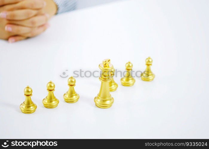 Human resources concept career management with clasped hands planning strategy with chess figures