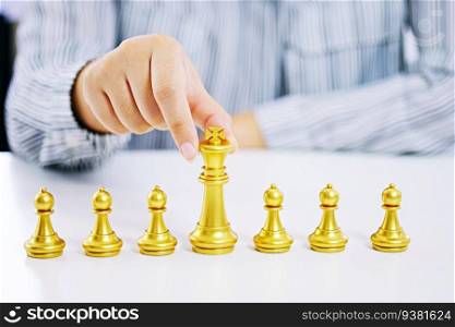 Human resources concept career management with clasped hands planning strategy with chess figures