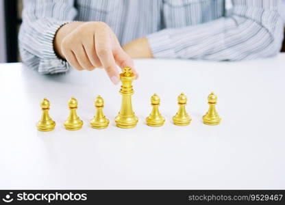 Human resources concept career management with clasped hands planning strategy with chess figures