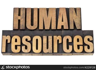 human resources - isolated phrase in vintage letterpress wood type