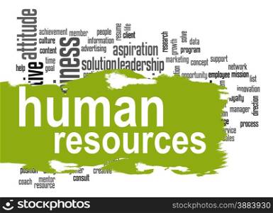 Human resources word cloud image with hi-res rendered artwork that could be used for any graphic design.. Human resources word cloud with green banner