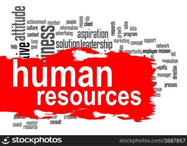 Human resources word cloud image with hi-res rendered artwork that could be used for any graphic design.. Human resources word cloud with red banner