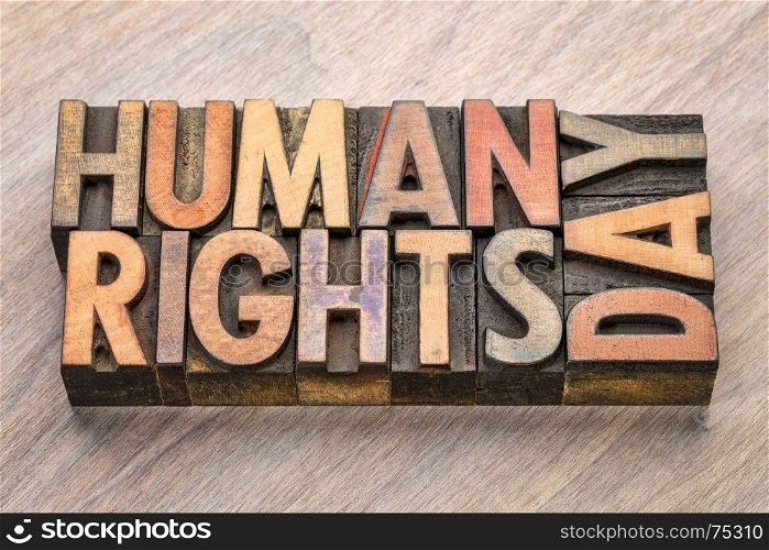 Human Rights Day (10 December) - handwriting on a napkin with a cup of coffee Day (10 December) - word abstract in vintage letterpress wood type blocks