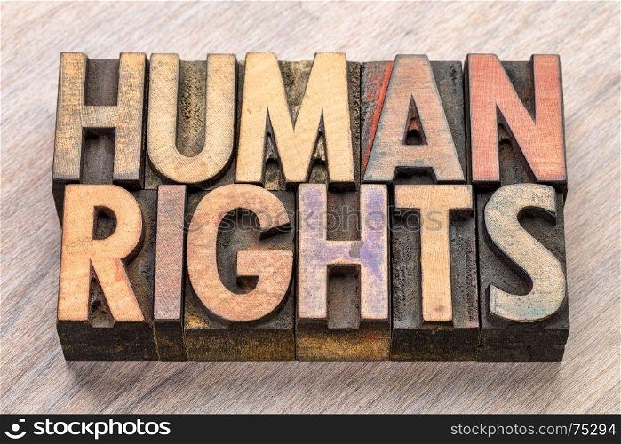 Human rights - word abstract in vintage letterpress wood type blocks