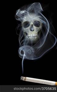 human scull appears in cigarette smoke