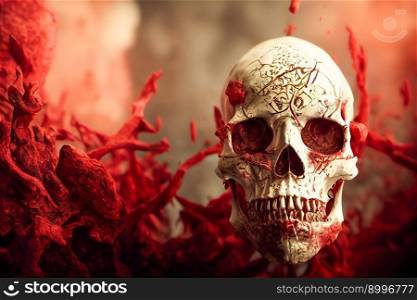Human Skull.  Dark creative art.  Image created with Generative AI technology
