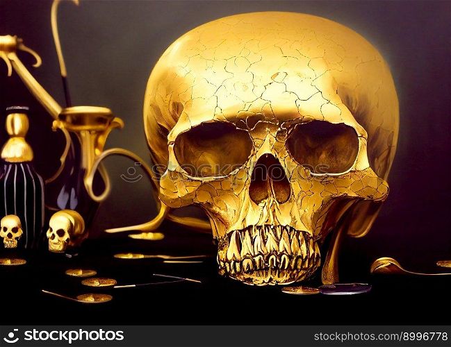 Human Skull.  Dark creative art.  Image created with Generative AI technology 