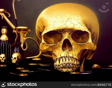 Human Skull.  Dark creative art.  Image created with Generative AI technology 
