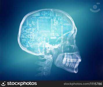 Human skull X-ray image. Artificial intelligence futuristic concept. Human skull X-ray image. Artificial intelligence concept