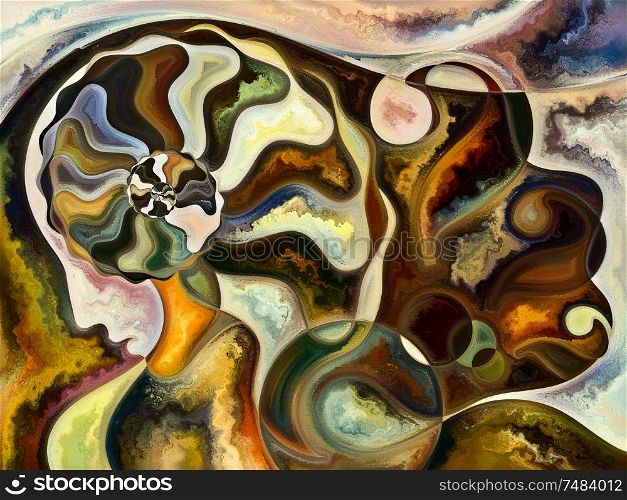 Human Texture series. Abstract design made of human face, rich colors, organic textures, flowing curves on the subject of inner world, mind, soul and Nature