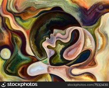 Human Texture series. Creative arrangement of human face, rich colors, organic textures, flowing curves as a concept metaphor on subject of inner world, mind, soul and Nature