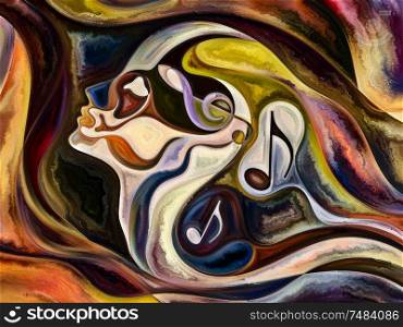 Human Texture series. Graphic composition of human face, rich colors, organic textures, flowing curves for subject of inner world, mind, soul and Nature