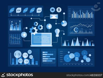 Human user display. Futuristic user interface with business infographs and icons