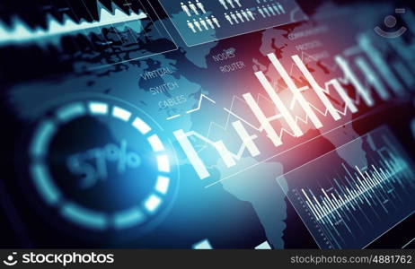 Human user display. Futuristic user interface with business infographs and icons