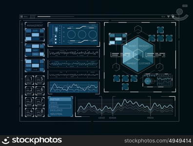 Human user display. Futuristic user interface with business infographs and icons