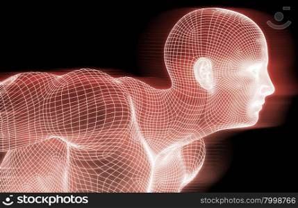 Human Wireframe and Digital Consciousness System Concept. Business Technology Network