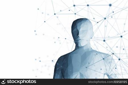 Human. Wireframe model with connection lines on white background. Human. Wireframe model with connection lines on white background, artificial intelligence in futuristic technology concept, 3d illustration. Human. Wireframe model with connection lines on white background, artificial intelligence in futuristic technology concept, 3d illustration