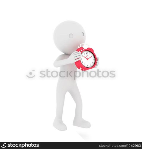 Human with red clock. 3D rendering