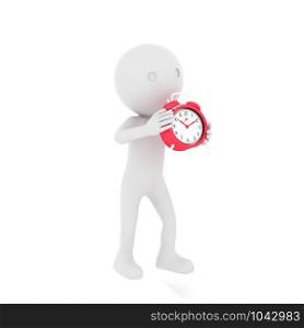Human with red clock. 3D rendering