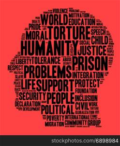 Humanity word cloud concept over red background