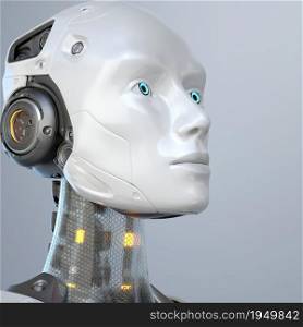 Humanlike robot&rsquo;s head. 3D illustration. Humanlike robot cyborg