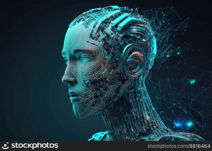 Humanoid head technology future Illustration Generative AI